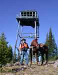 Gary and Poppie in front of Falls Point Fire Tower