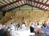 Kids playing on haystack