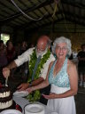 Gary and Dona cutting cake