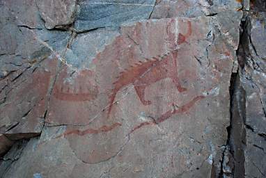 Lake Superior Agawa Rock Pictographs Canoe Snake Beast