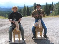 Trudy and Ian on wooden horses