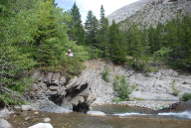 Dona in bushes above Falls on South Fork of Birch Creek