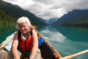 Dona rowing up Bowman Lake