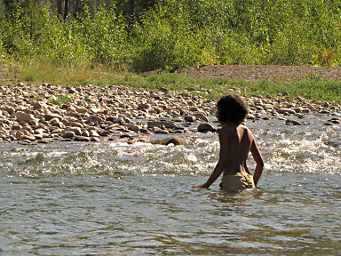 Zia crossing the creek