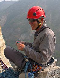 Tom at the Pitch 4/5 Belay Ledge