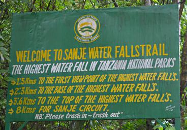 Udzungwa Mts Sanje Falls Sign