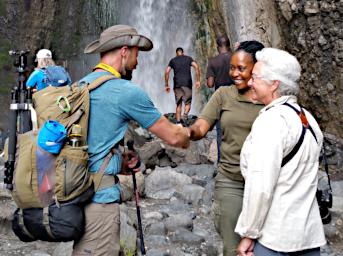 Arusha NP Tululusia Waterfall, Dona and Sid